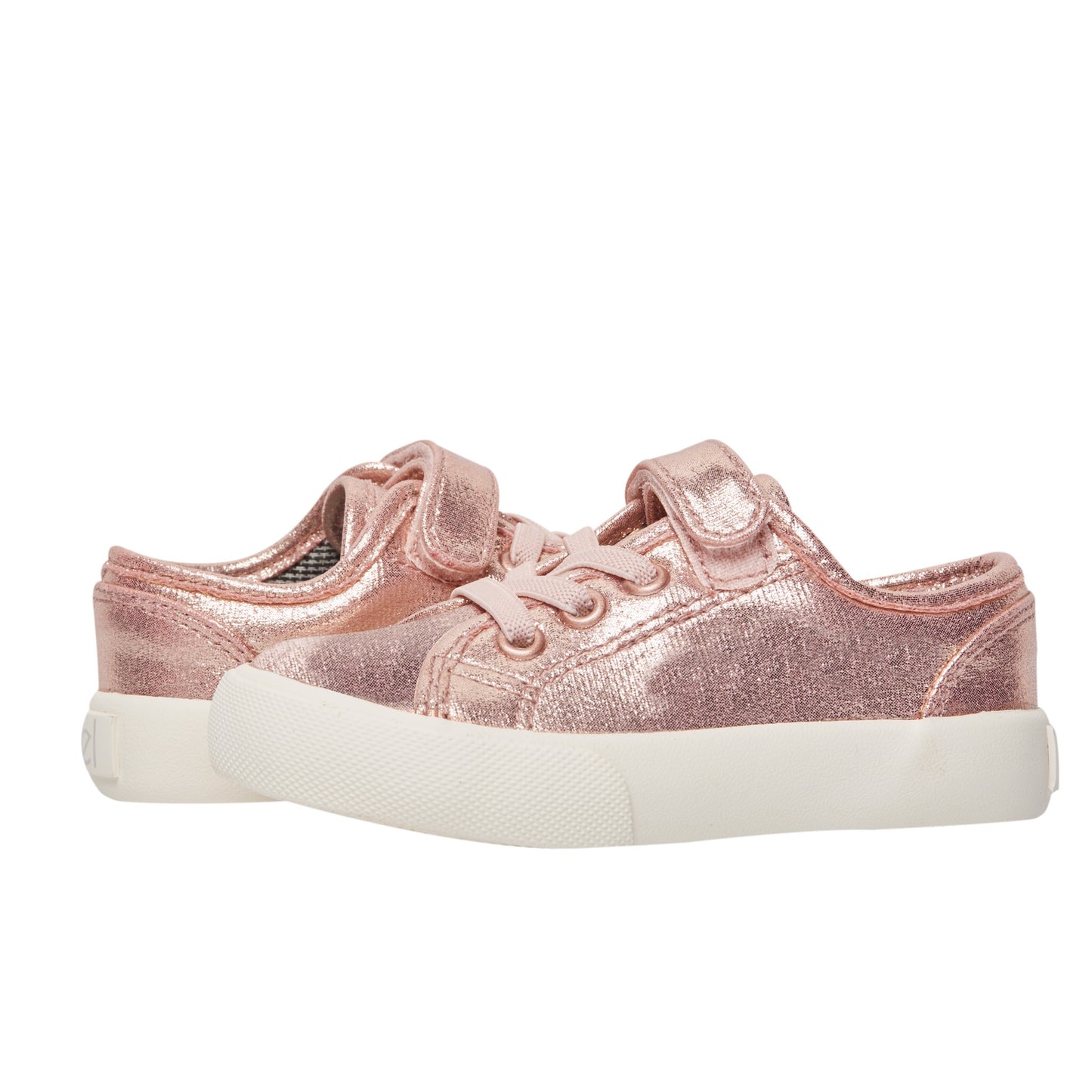 pink metallic childrens hook and loop sneaker