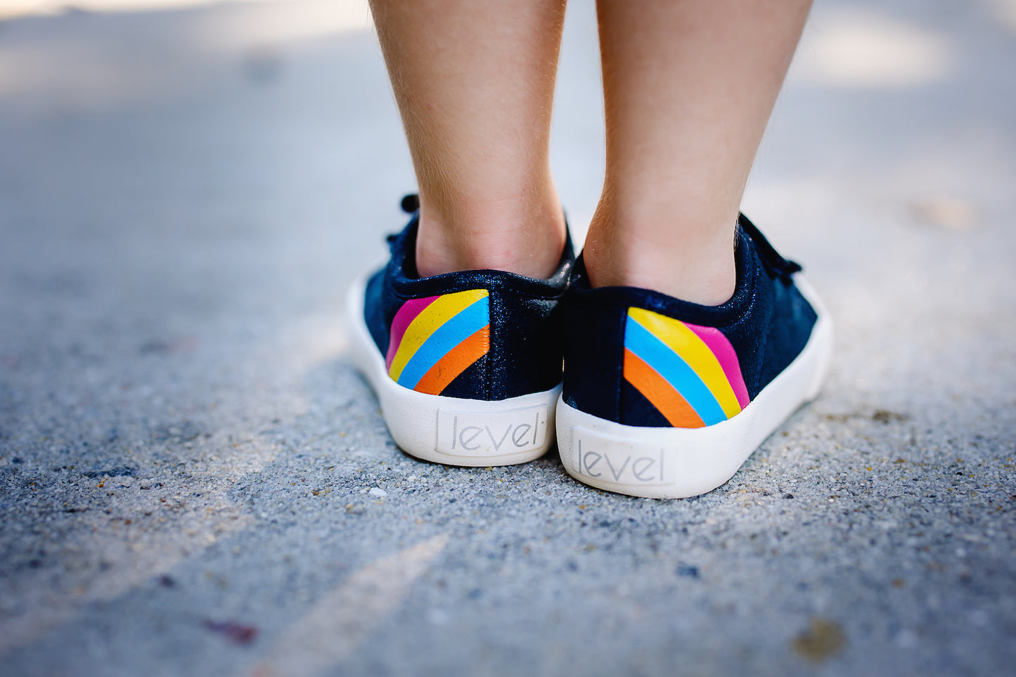 Hook & Loop navy sparkle kids shoe with a rainbow