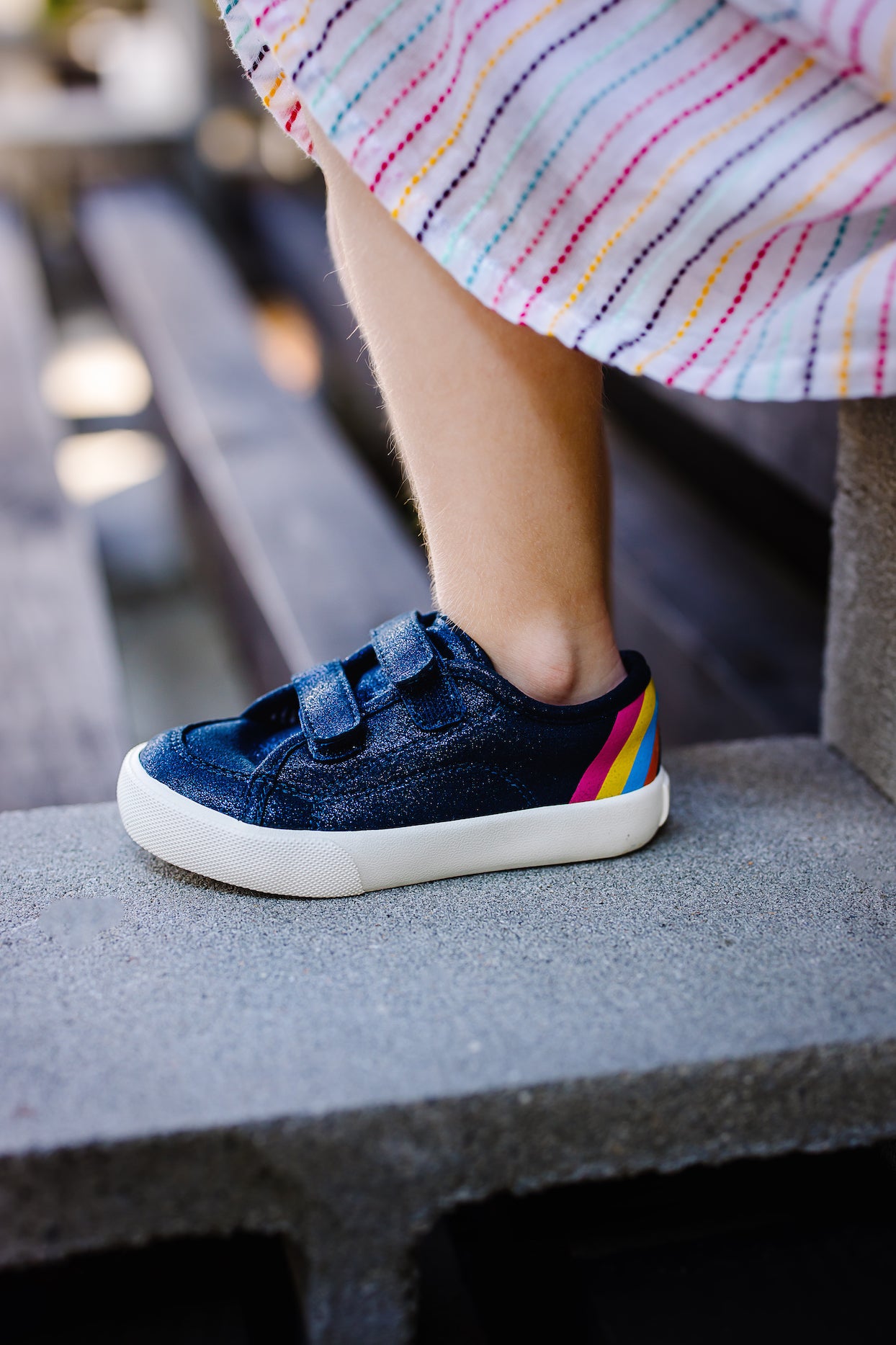children hook & loop navy shoe with rainbow